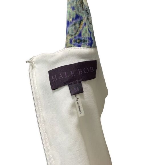 Hale Bob Geometric Colorful Lined Halter Stretch Bodycon Midi Dress V Neck M NWT - Picture 8 of 10